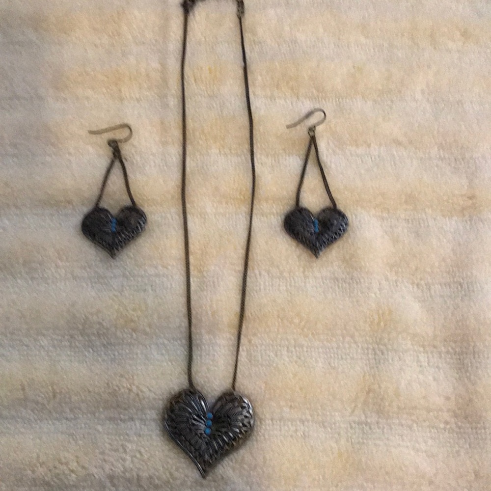 Turquoise and gold necklace earrings set